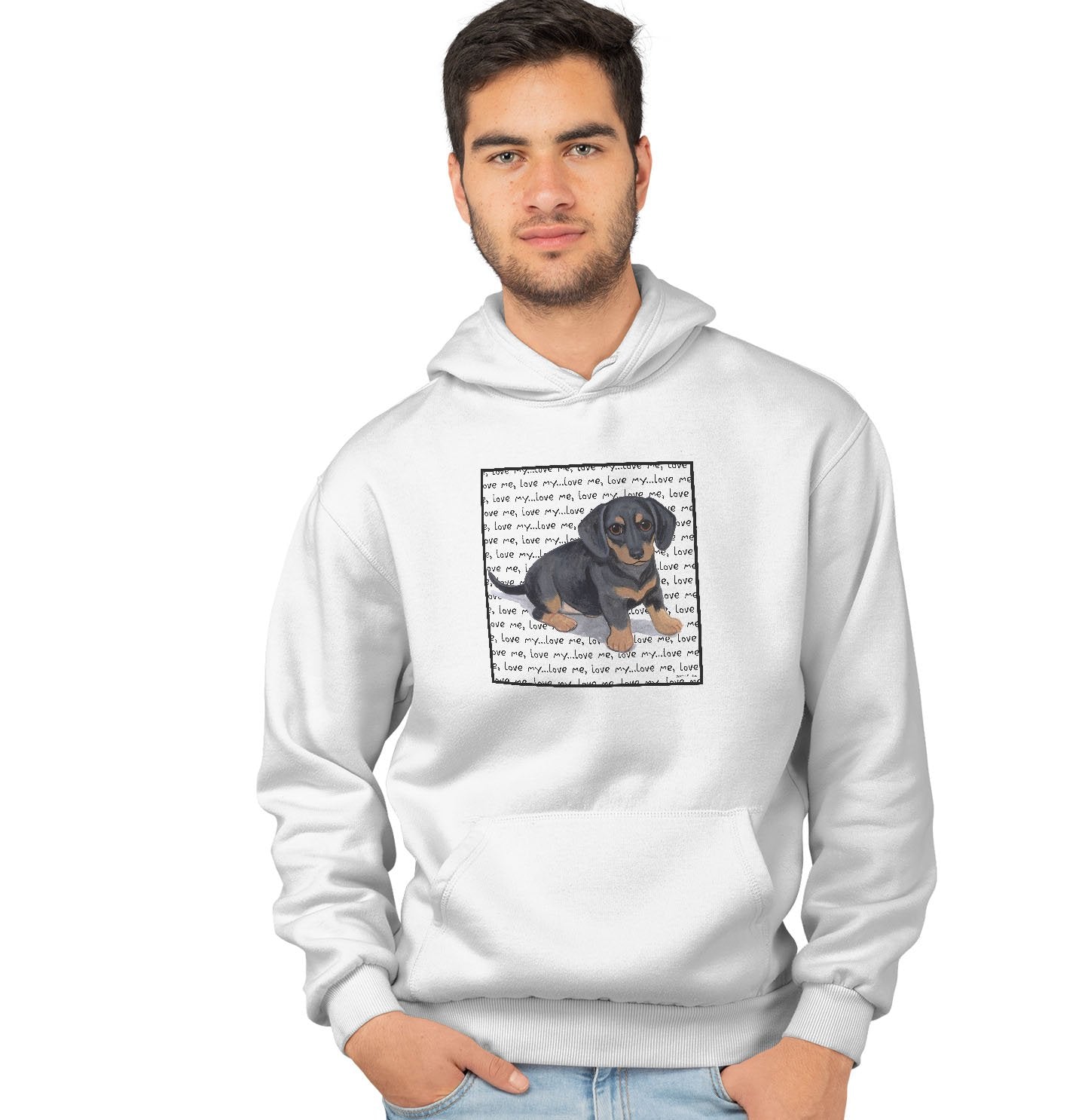 Dachshund Puppy Love Text - Adult Unisex Hoodie Sweatshirt