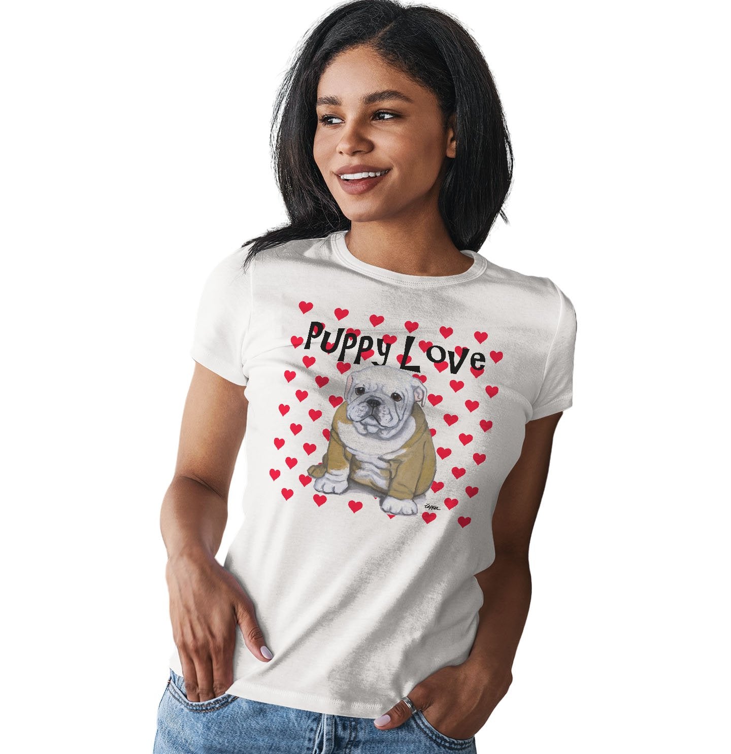 Bulldog Puppy Love - Women's Fitted T-Shirt