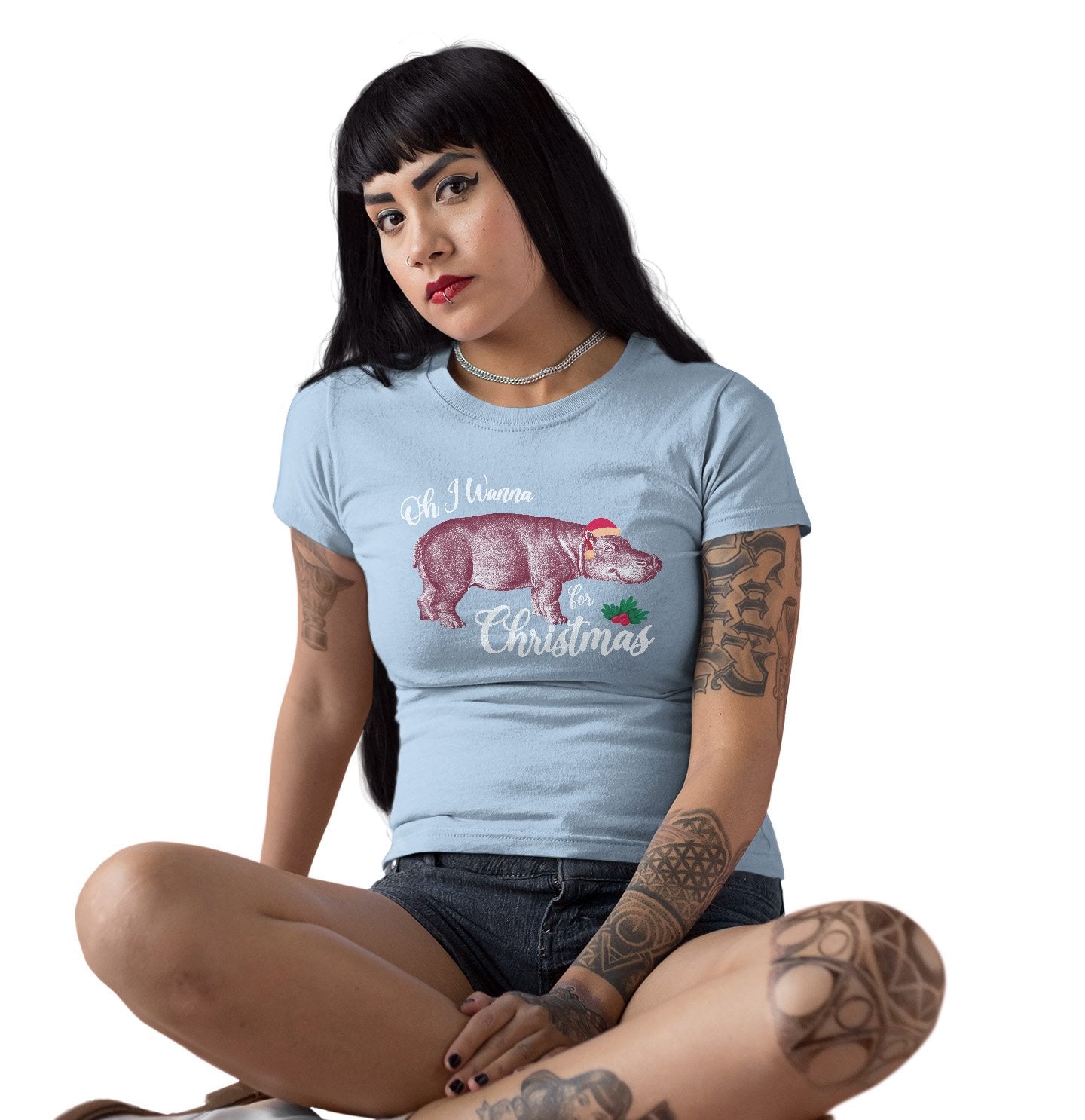Hippopotamus for Christmas - Women's Fitted T-Shirt