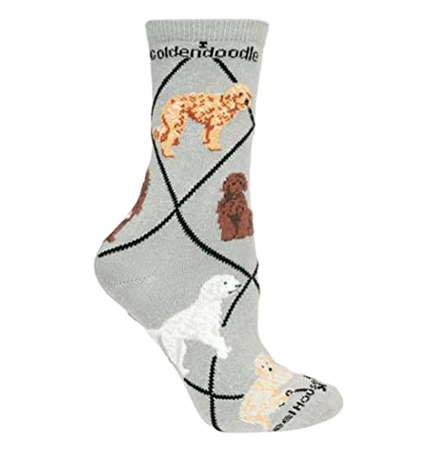 Animal Pride - Goldendoodle on Grey - Adult Cotton Crew Socks