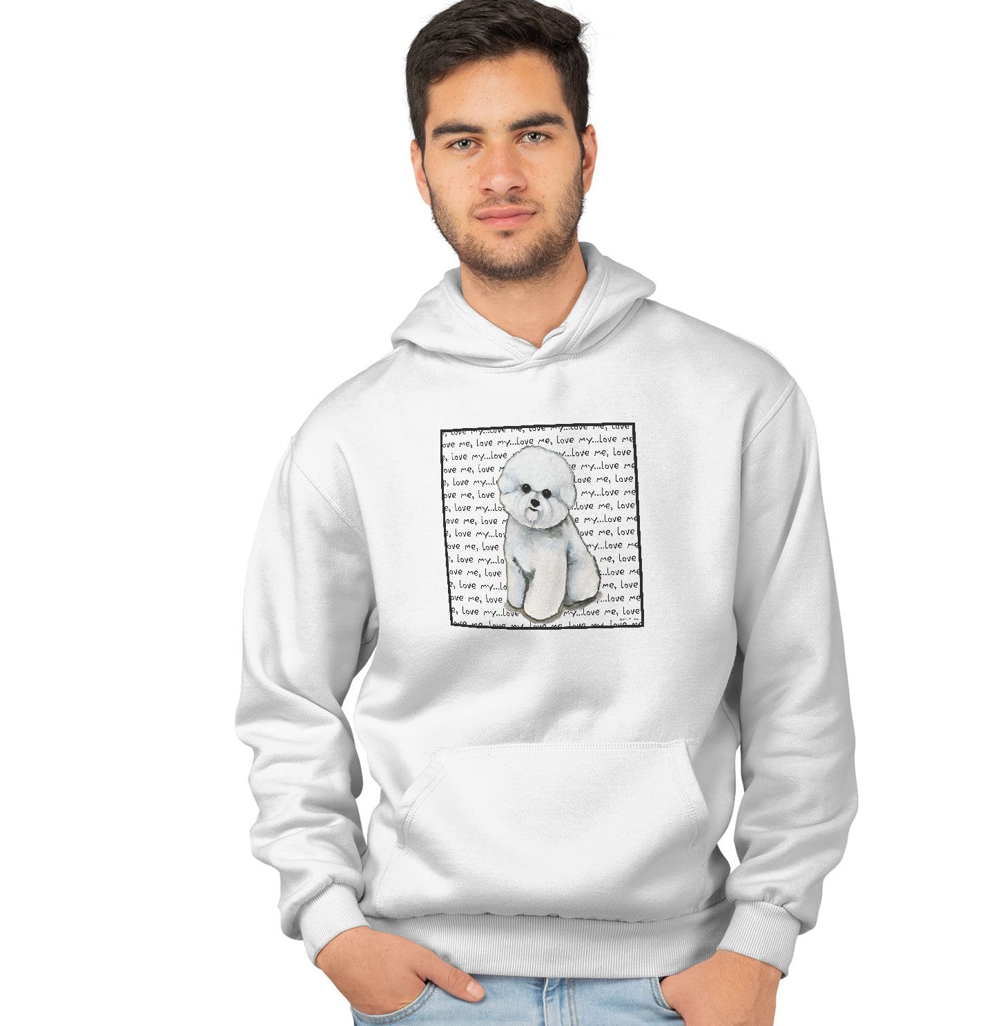 Bichon Frise Love Text - Adult Unisex Hoodie Sweatshirt