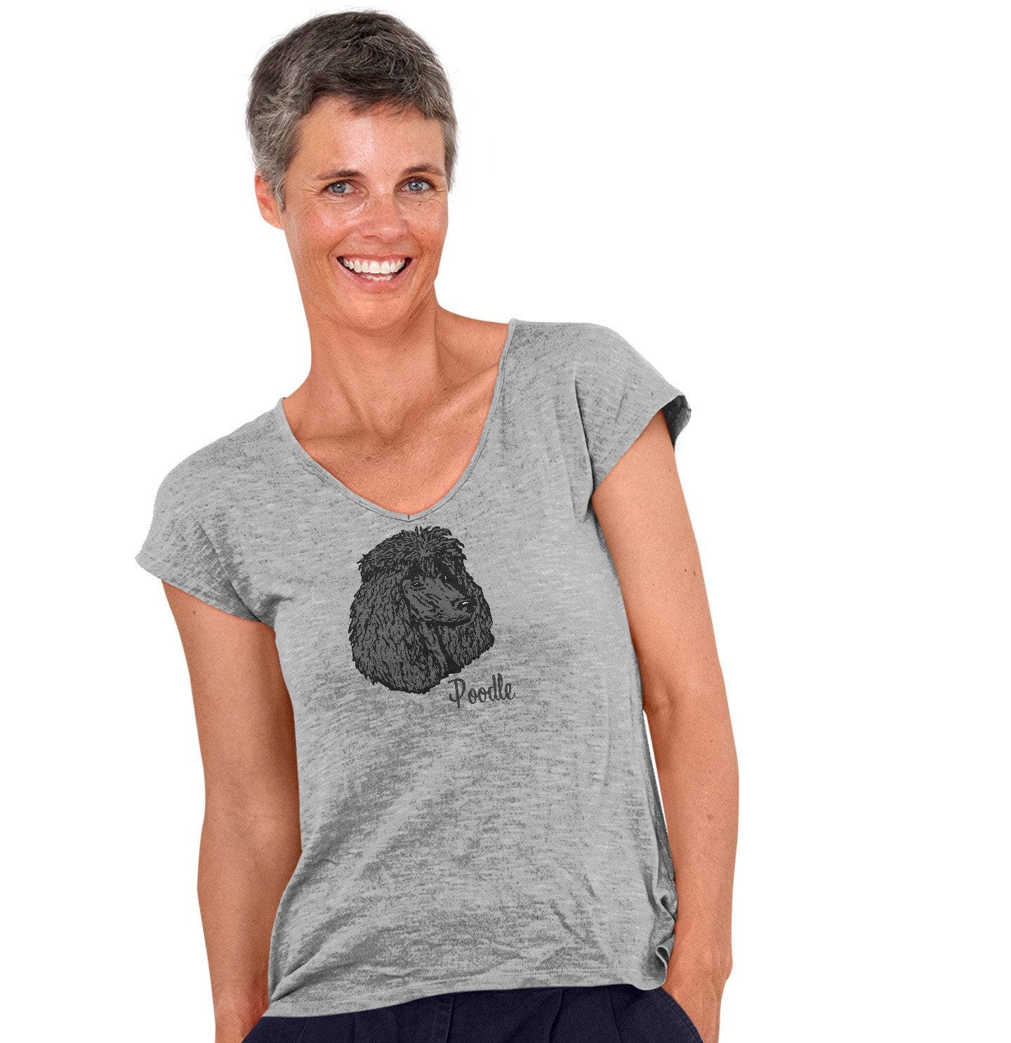 Animal Pride - Black Poodle Headshot - Women's V-Neck T-Shirt