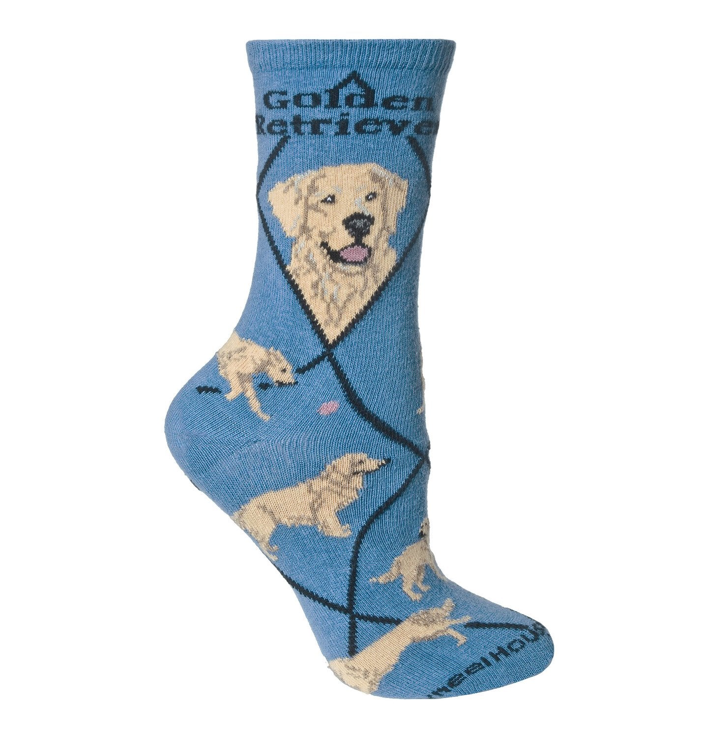 Animal Pride - Golden Retriever on Blue - Adult Cotton Crew Socks