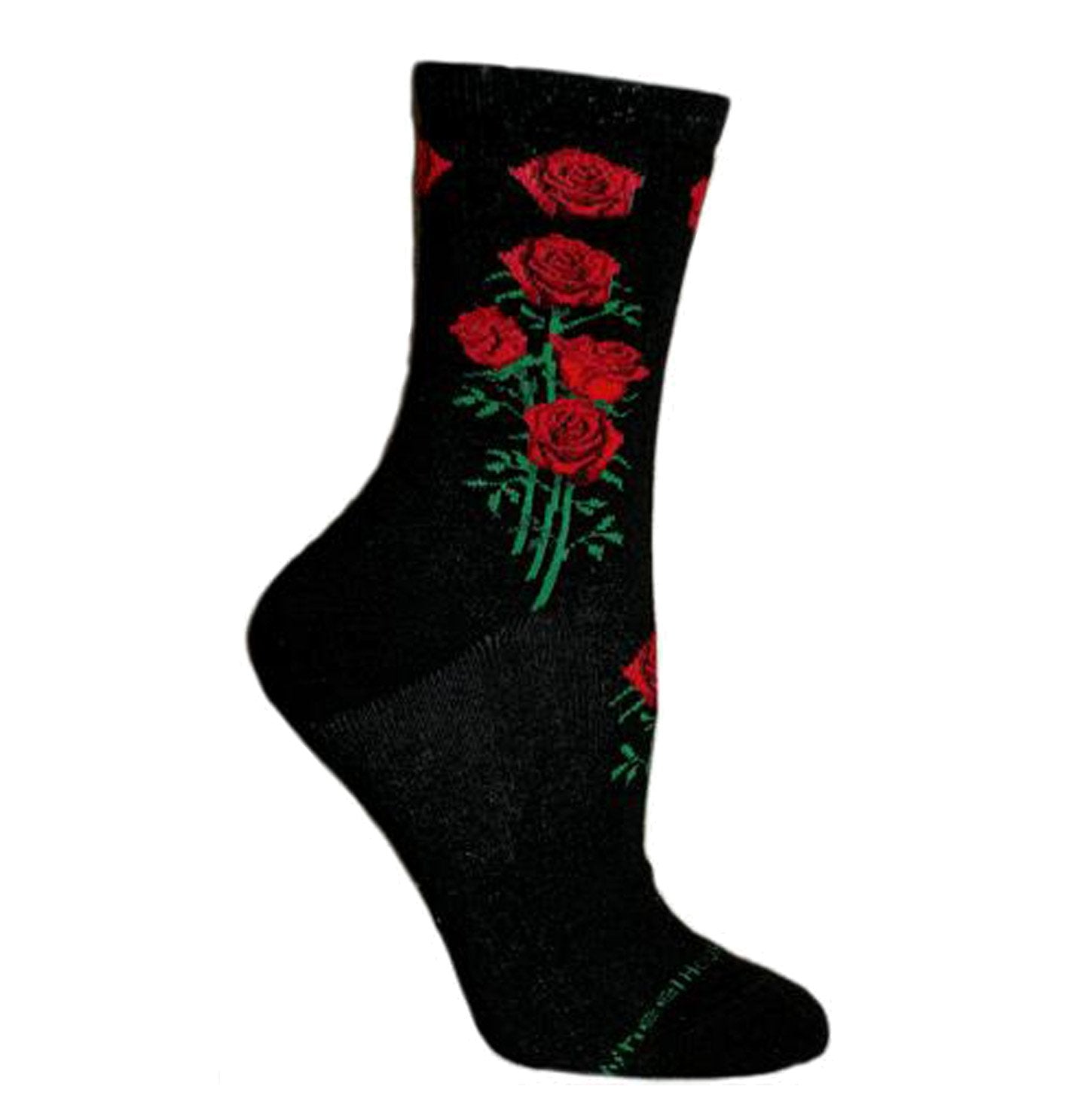 Animal Pride - Red Roses on Black - Adult Cotton Crew Socks