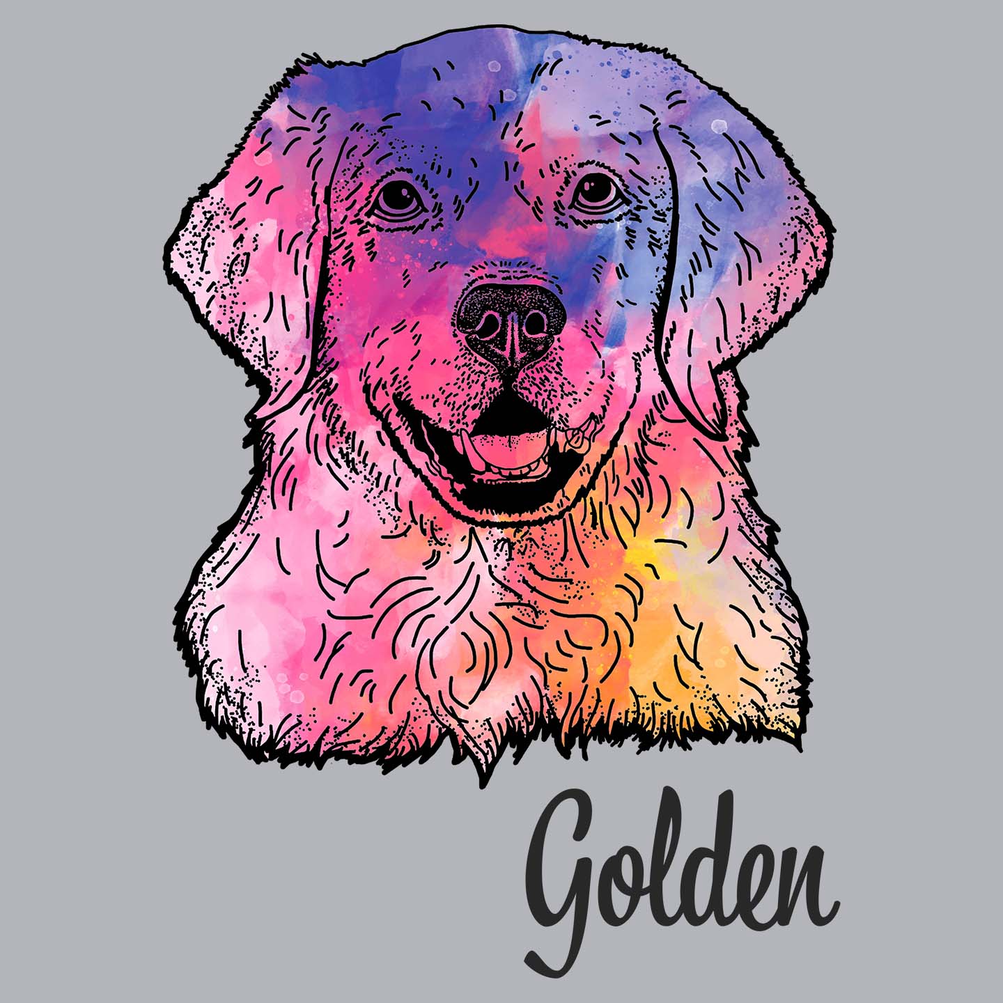 Colorful Golden Retriever Headshot - Adult Unisex Long Sleeve T-Shirt