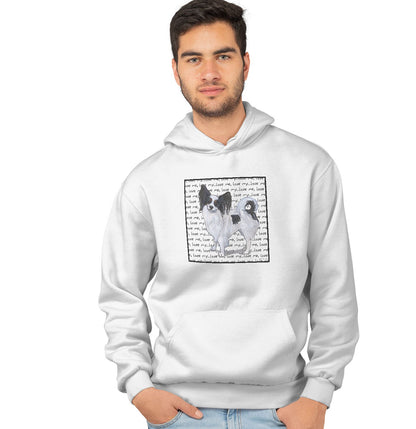 Animal Pride - Tri-Color Papillon Love Text - Adult Unisex Hoodie Sweatshirt