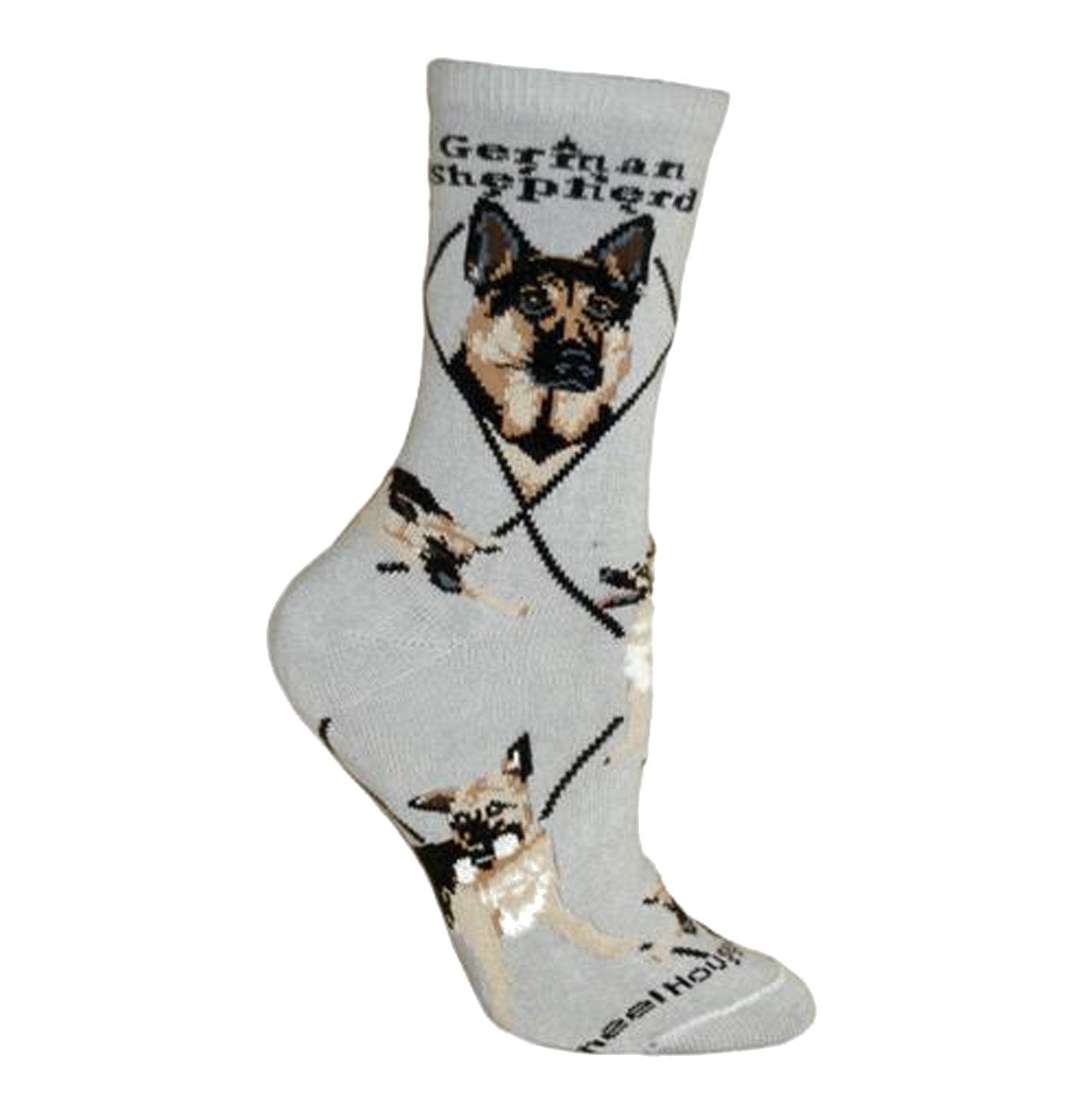 Animal Pride - German Shepherd on Grey - Adult Cotton Crew Socks