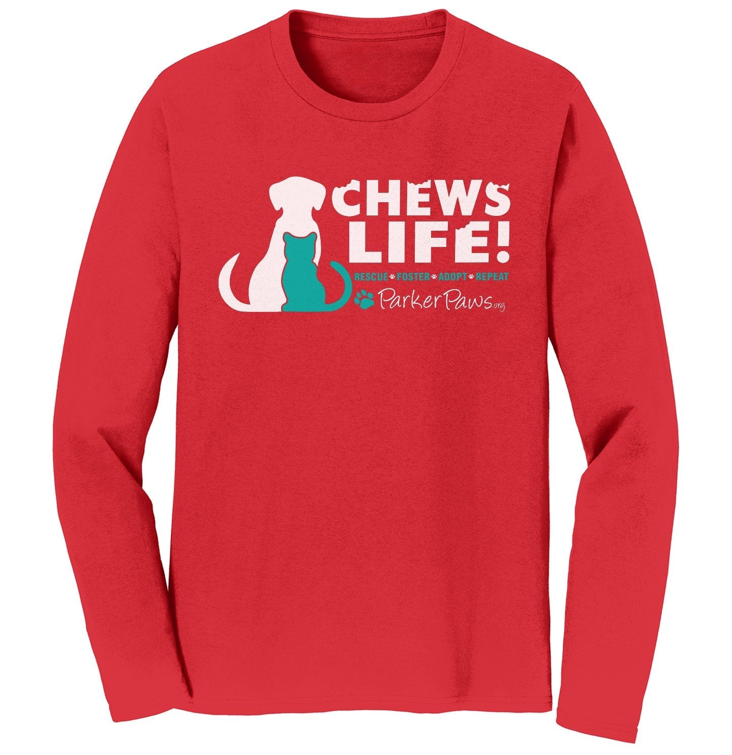 Parker Paws Logo Chews Life - Adult Unisex Long Sleeve T-Shirt