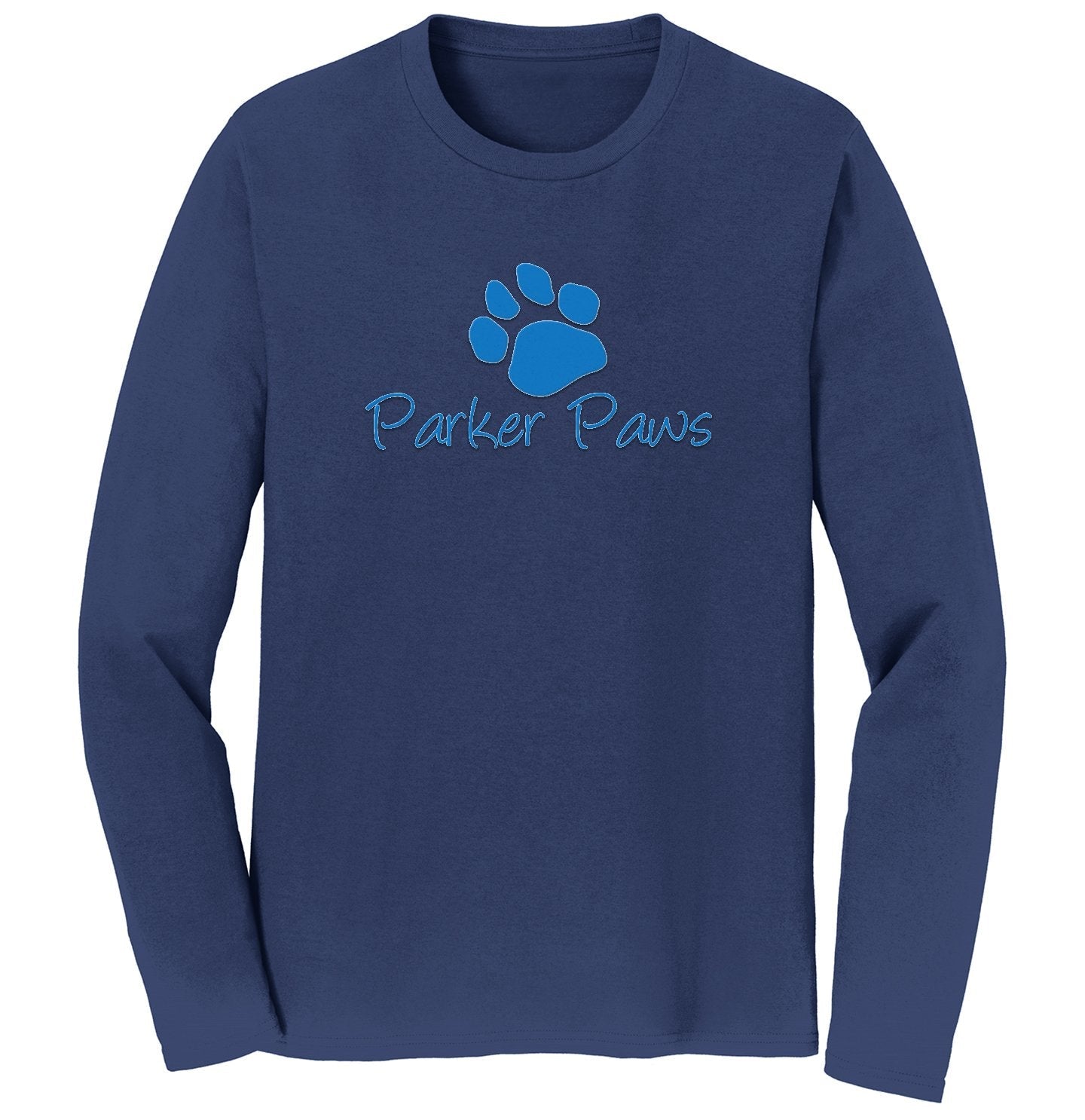 Parker Paws Blue Paw Print Logo - Adult Unisex Long Sleeve T-Shirt