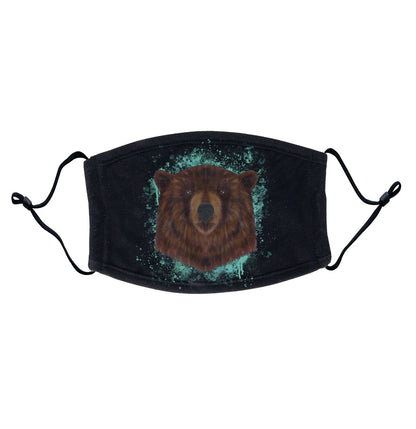 Brown Bear Blue Illustration - Adult Adjustable Face Mask