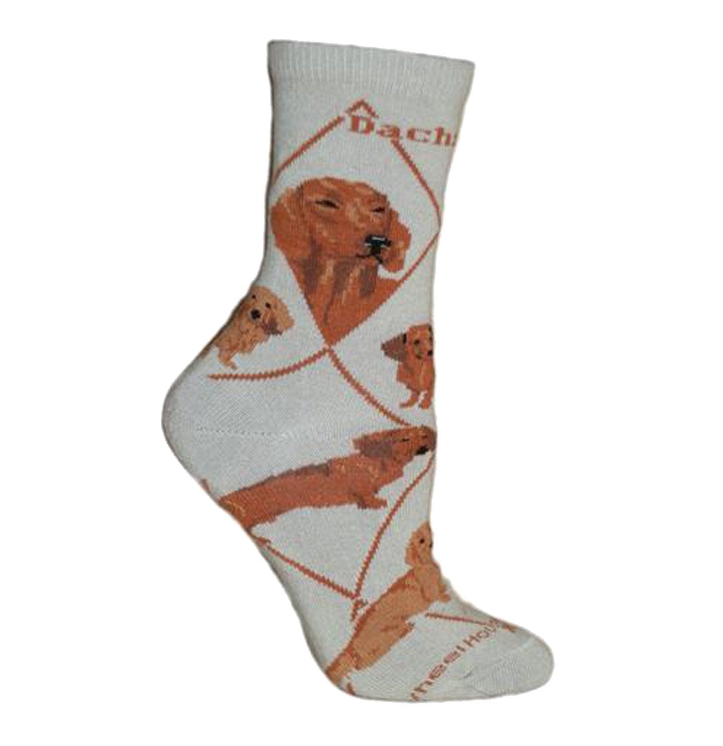 Animal Pride - Red Dachshund on Grey - Adult Cotton Crew Socks
