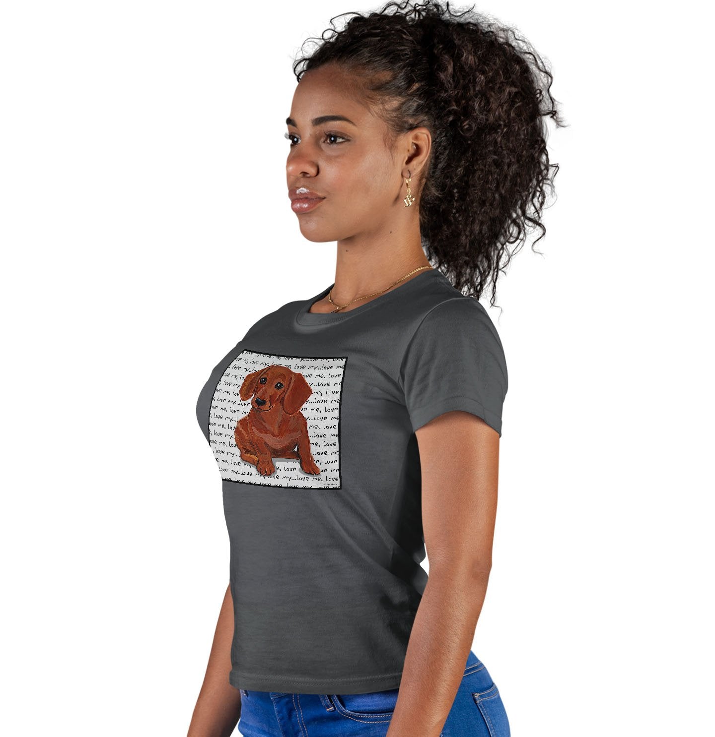 Red Dachshund Love Text - Women's Fitted T-Shirt