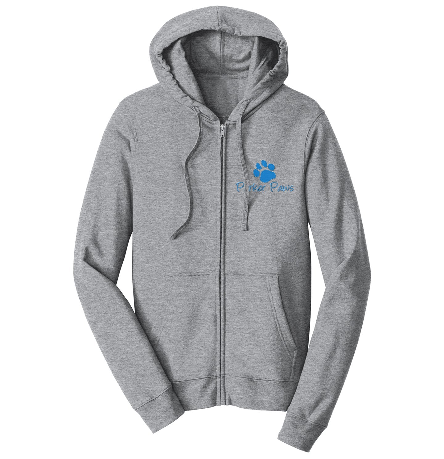 Parker Paws Blue Paw Print Left Chest Logo - Adult Unisex Full-Zip Hoodie Sweatshirt