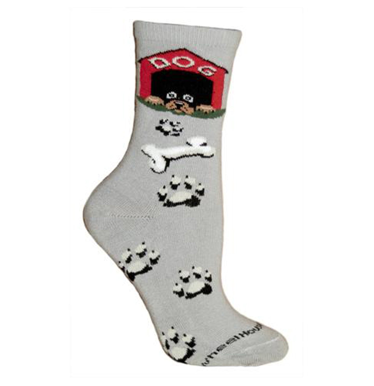 Animal Pride - Dog House on Grey - Adult Cotton Crew Socks