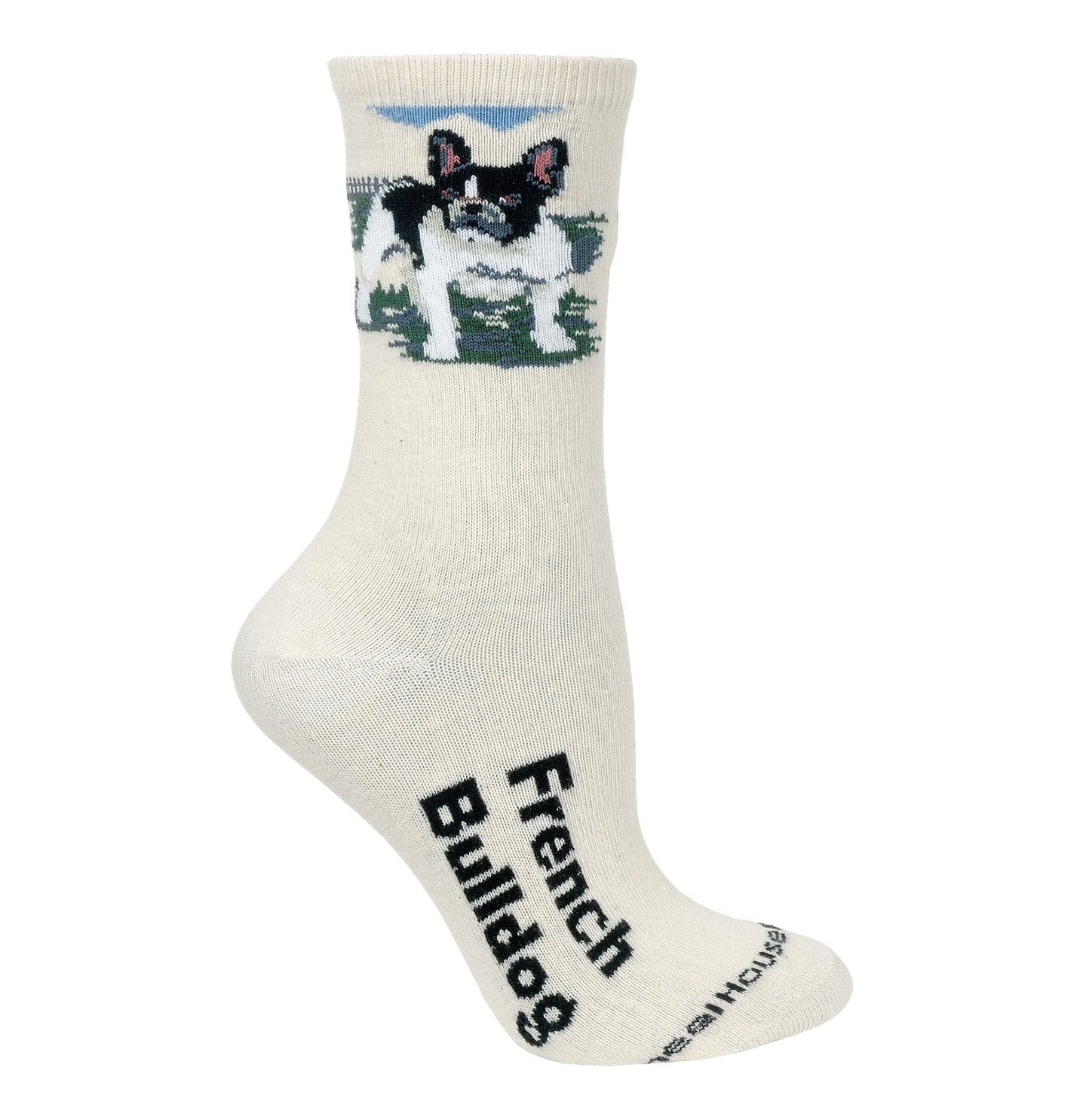 French Bulldog on Natural - Adult Cotton Crew Socks