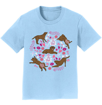 Chocolate Labrador Pink Fleur Pattern - Kids' Unisex T-Shirt