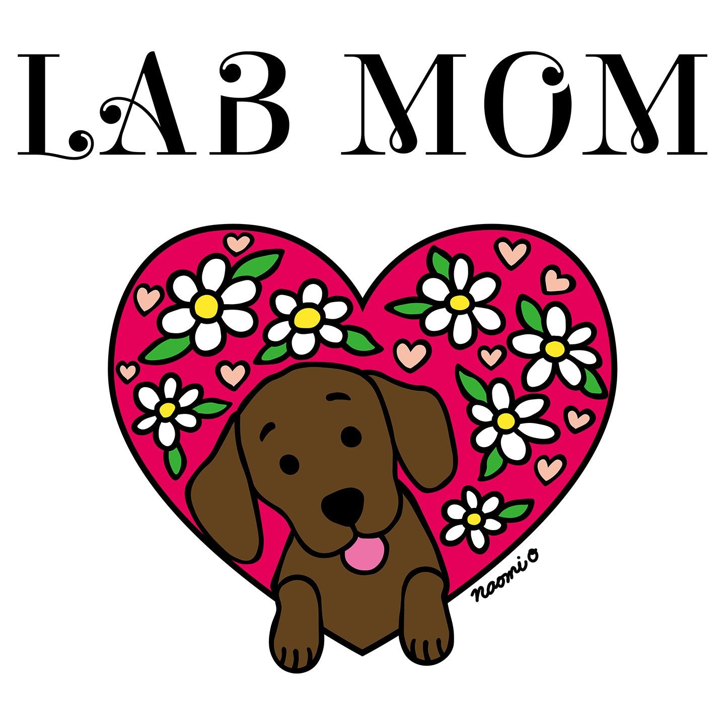 Flower Heart Chocolate Lab Mom - Women's V-Neck Long Sleeve T-Shirt