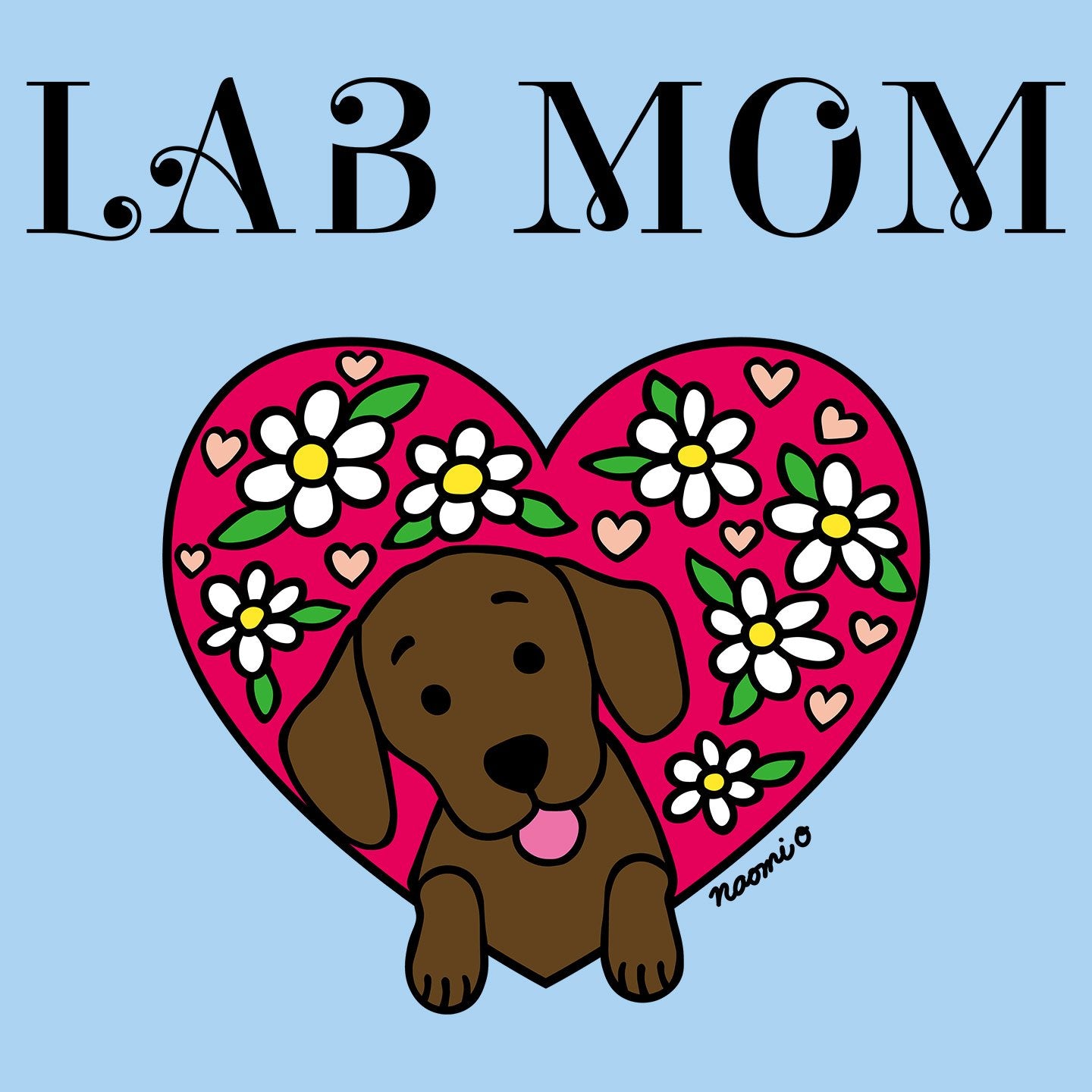 Flower Heart Chocolate Lab Mom - Adult Unisex T-Shirt