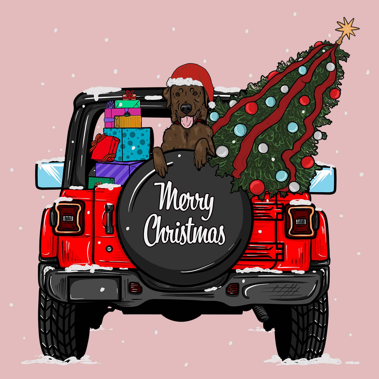 Christmas Jeep Chocolate Lab - Women's Fitted T-Shirt