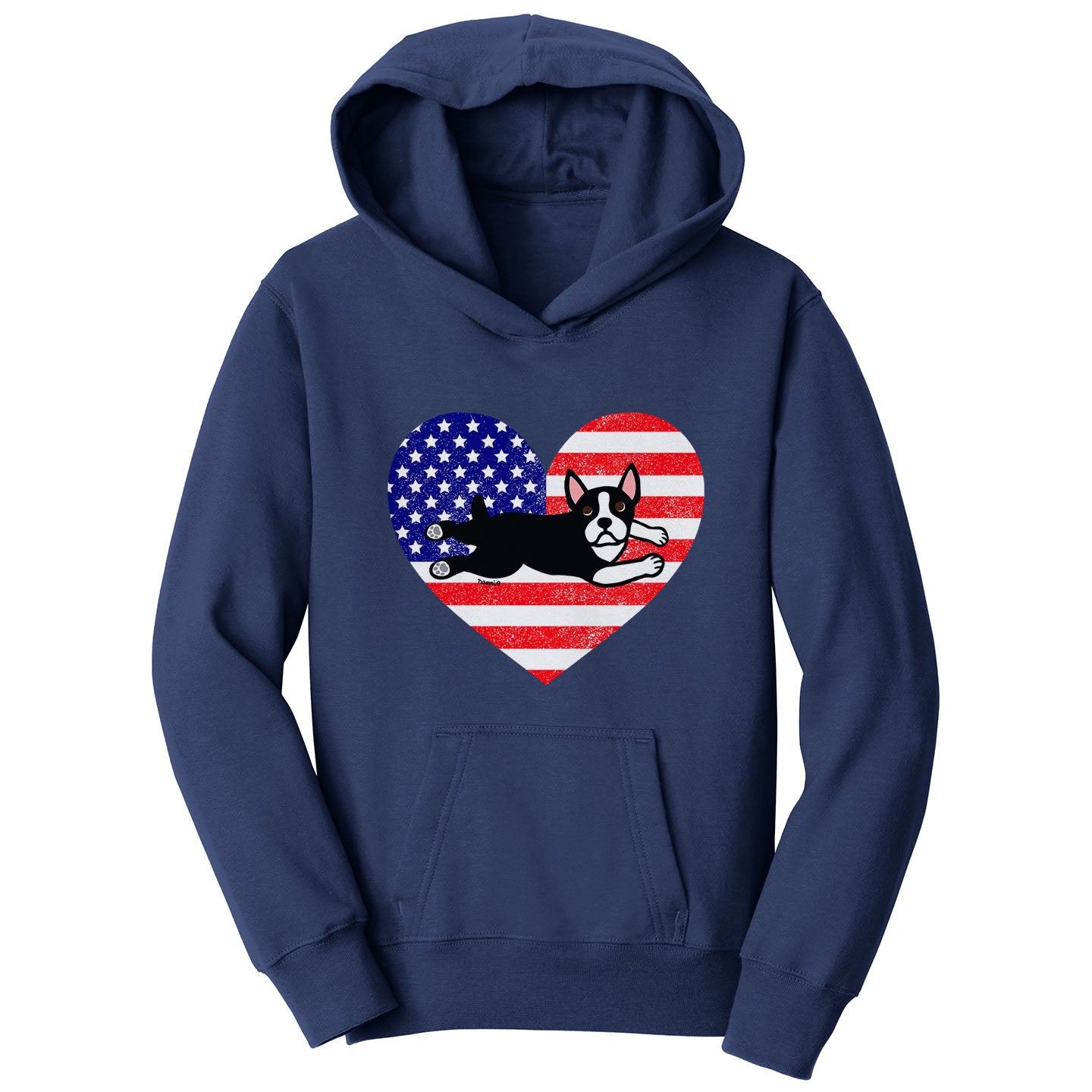 USA Flag Boston Terrier Puppy - Kids' Unisex Hoodie Sweatshirt
