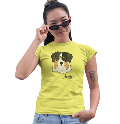 Tri-Color Aussie Headshot - Women's Fitted T-Shirt