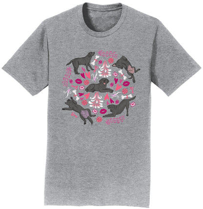 Black Labrador Pink Fleur Pattern - Adult Unisex T-Shirt