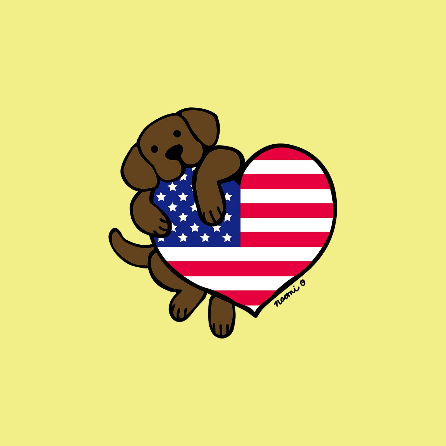 USA Flag Heart Chocolate Lab Left Chest - Women's Fitted T-Shirt