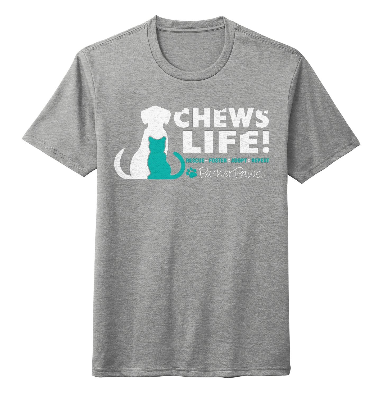 Parker Paws Logo Chews Life - Adult Tri-Blend T-Shirt