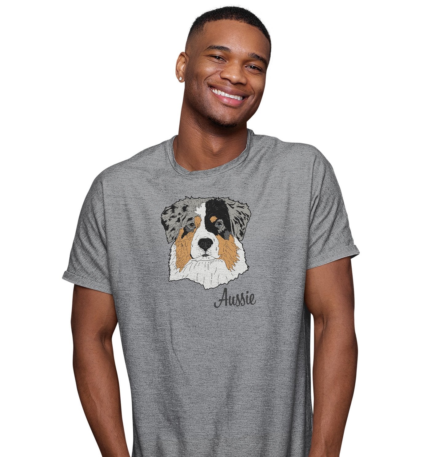 Blue Merle Aussie Headshot - Adult Unisex T-Shirt