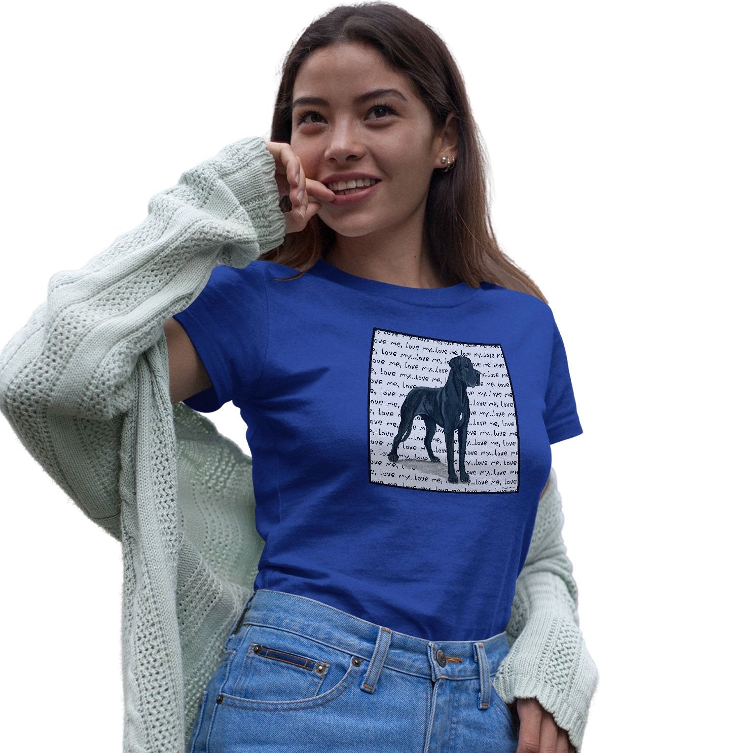 Great Dane (Natural Ears) Love Text - Women's Fitted T-Shirt