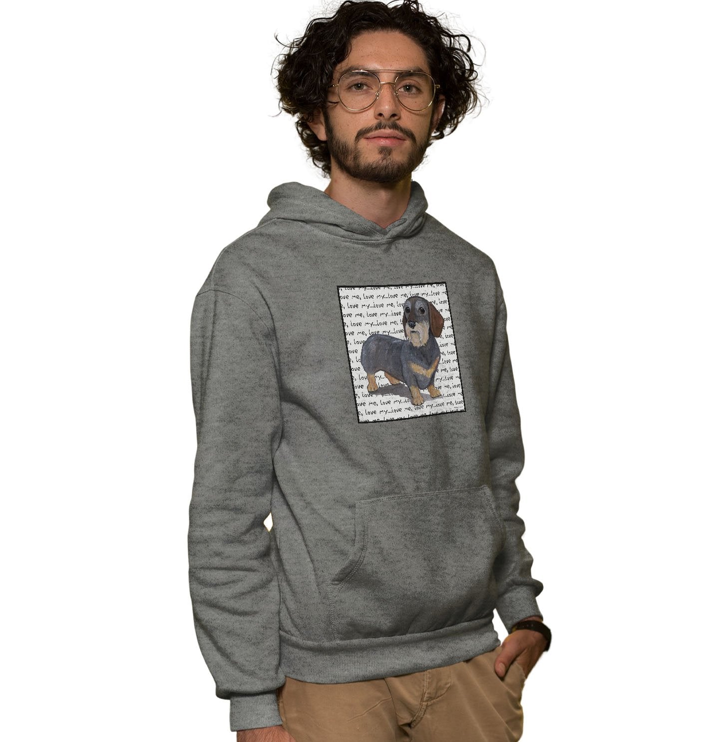 Wire Haired Dachshund Love Text - Adult Unisex Hoodie Sweatshirt