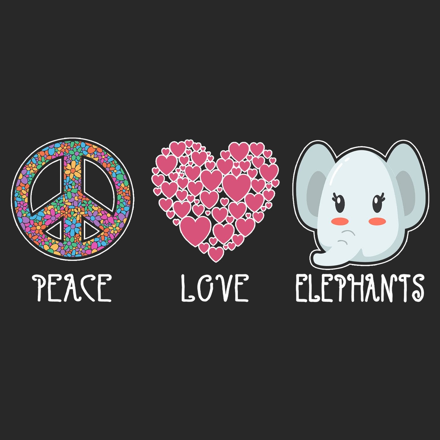 Peace Love Elephants - Adult Adjustable Face Mask