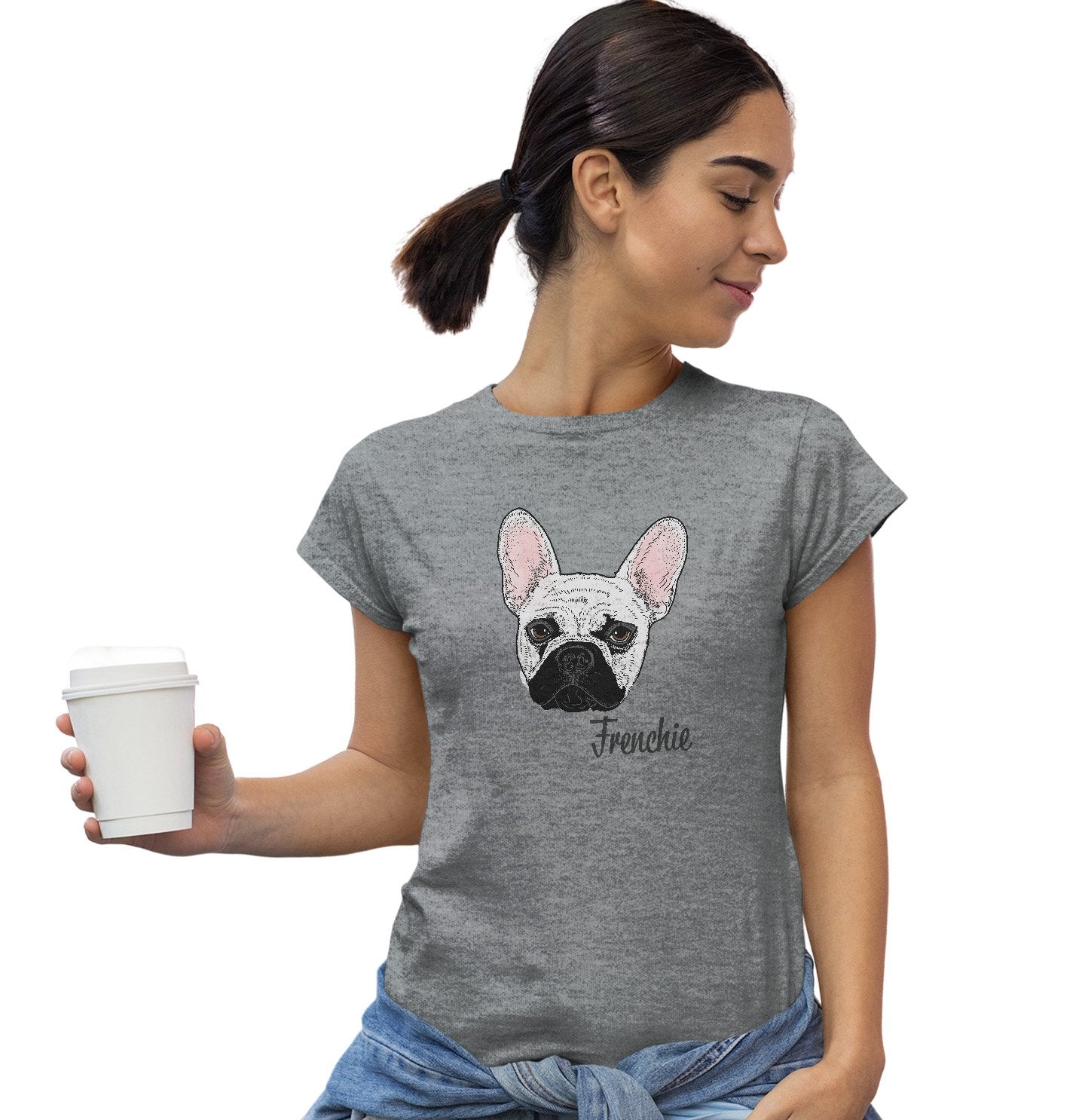 White Frenchie Headshot - Women's Fitted T-Shirt