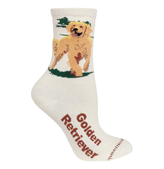 Animal Pride - Golden Retriever on Natural - Adult Cotton Crew Socks