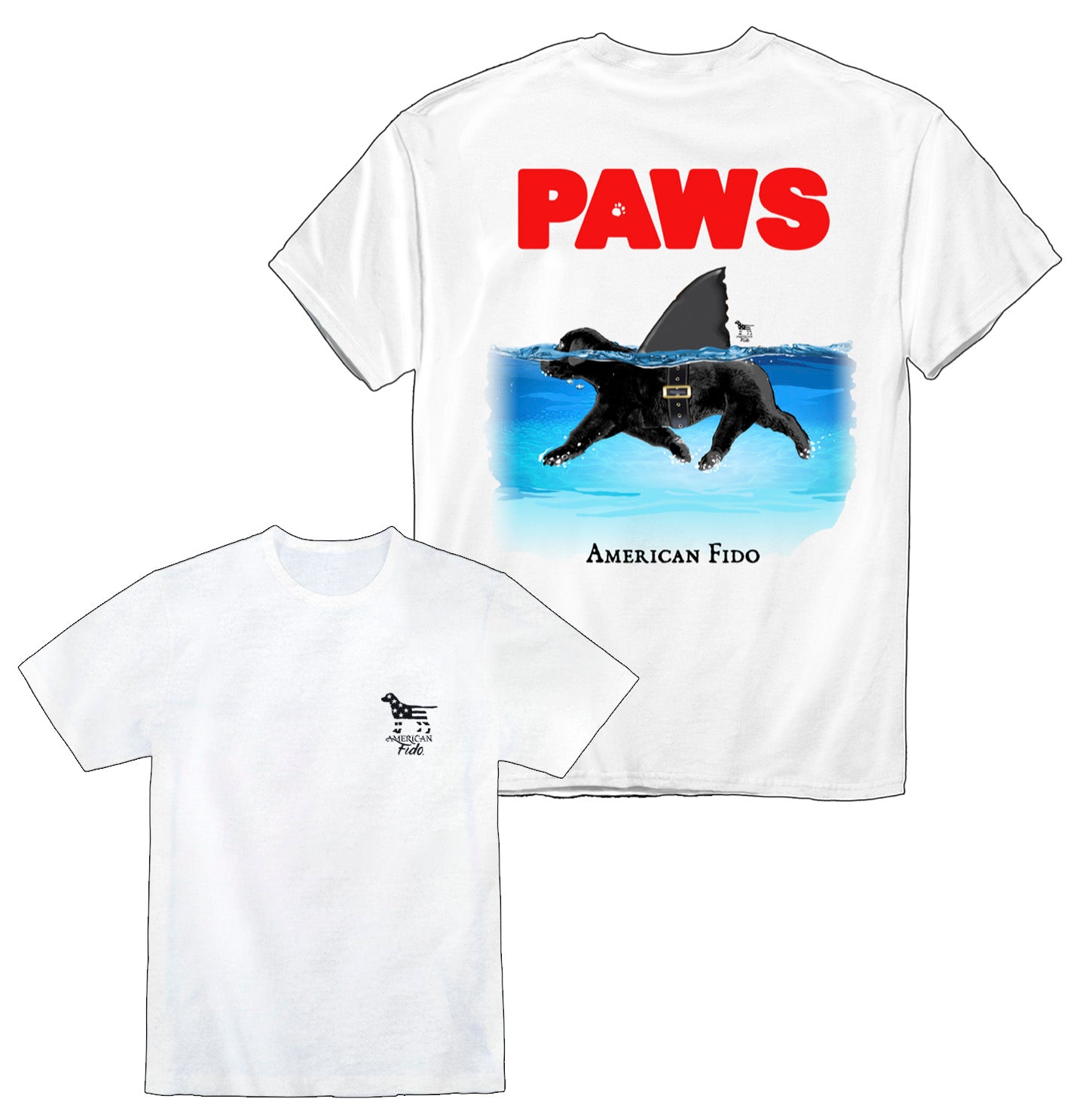 Paws Dog Shark - Black Lab Jaws- Adult Unisex T-Shirt | American Fido