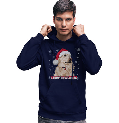 Animal Pride - Happy Howlidays Santa Golden - Adult Unisex Hoodie Sweatshirt