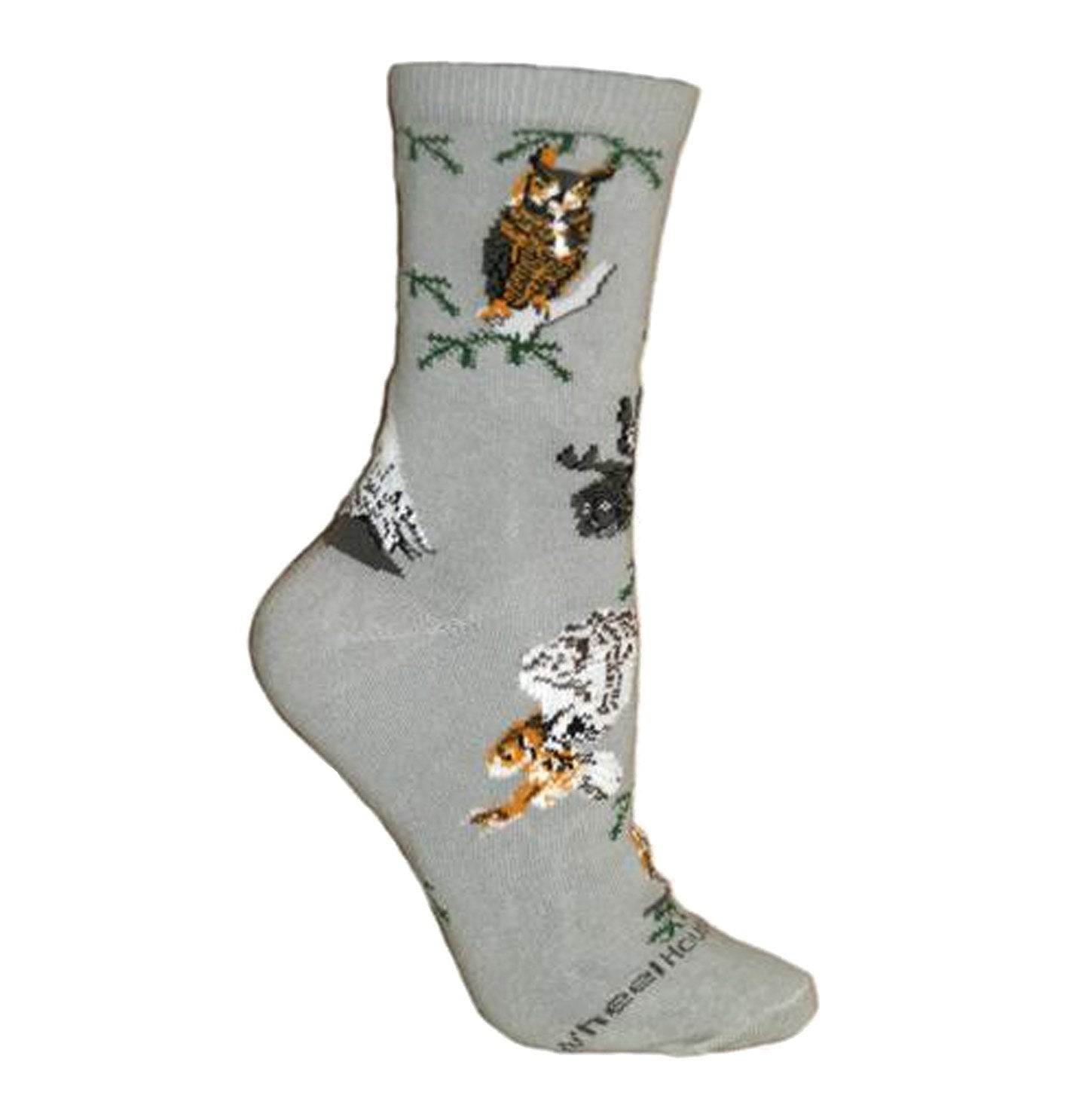 Animal Pride - Owl on Grey - Adult Cotton Crew Socks