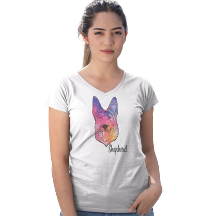 Animal Pride - Colorful German Shepherd Headshot - Women's V-Neck T-Shirt