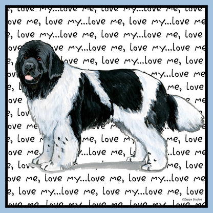 Black & White Newfie Love Text - Women's Fitted T-Shirt