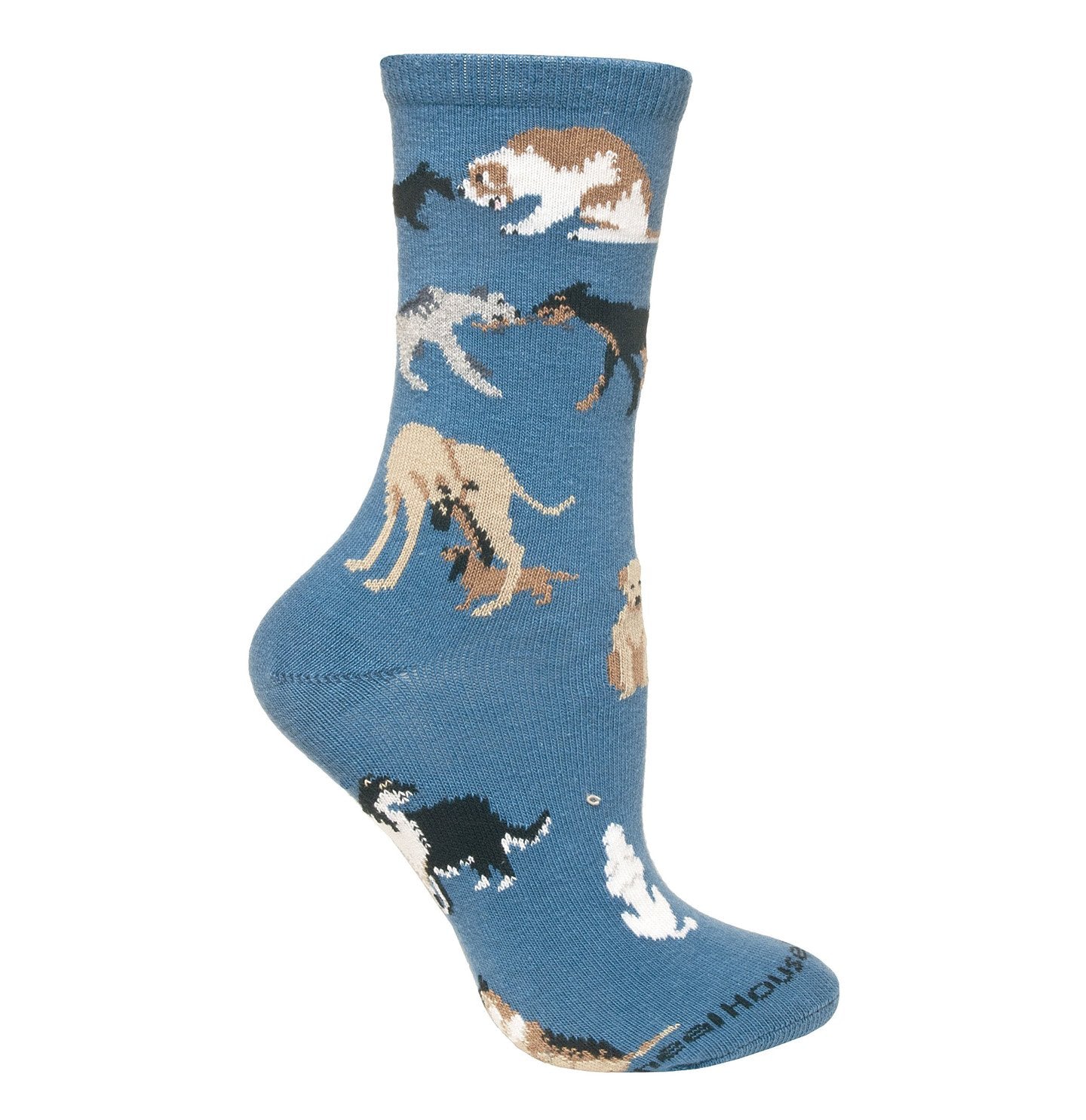 Animal Pride - Dogs All Over on Blue - Adult Cotton Crew Socks