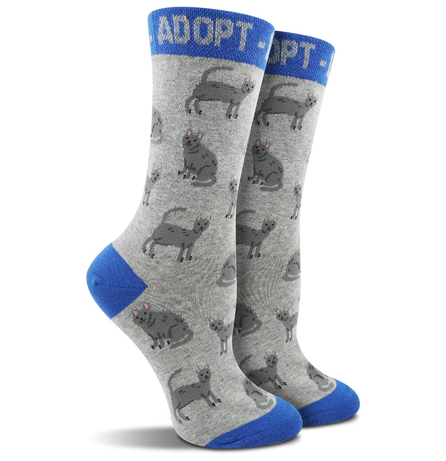 Animal Pride - Adopt Cats Pattern on Natural - Adult Cotton Crew Socks