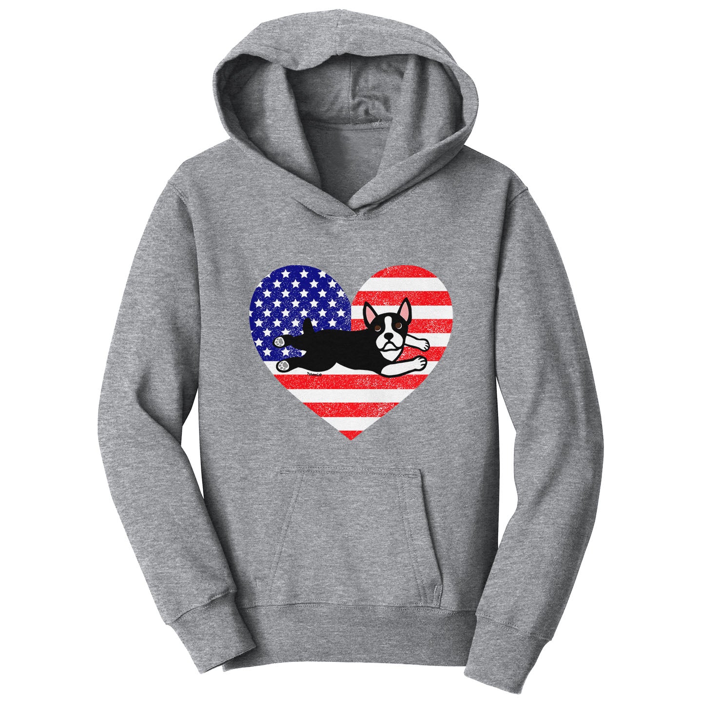 USA Flag Boston Terrier Puppy - Kids' Unisex Hoodie Sweatshirt