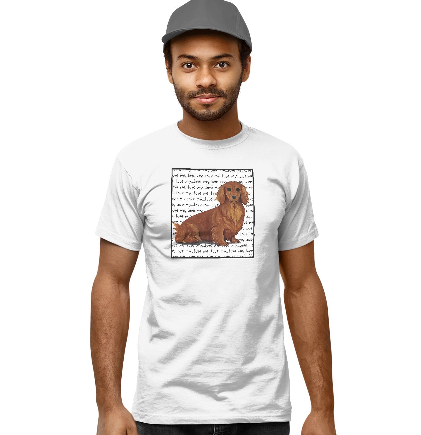 Long Haired Dachshund Love Text - Adult Unisex T-Shirt