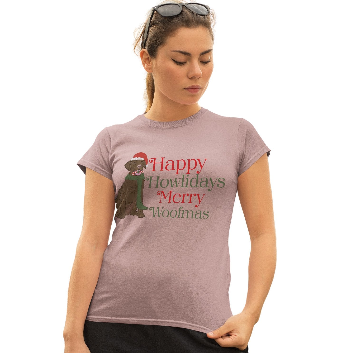 Animal Pride - Merry Woofmas Chocolate Lab - Women's Fitted T-Shirt