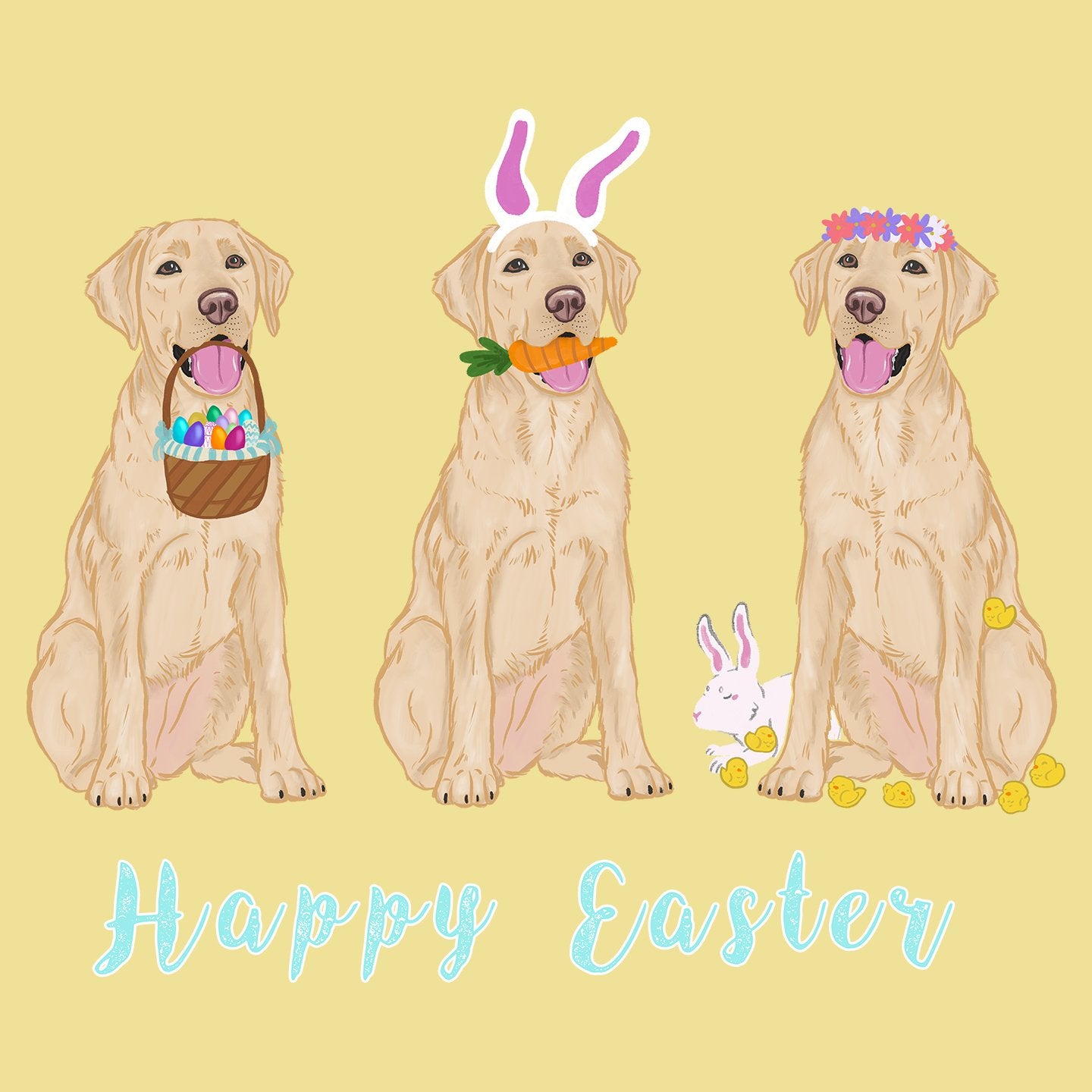 Easter Yellow Labrador Line Up - Adult Unisex T-Shirt