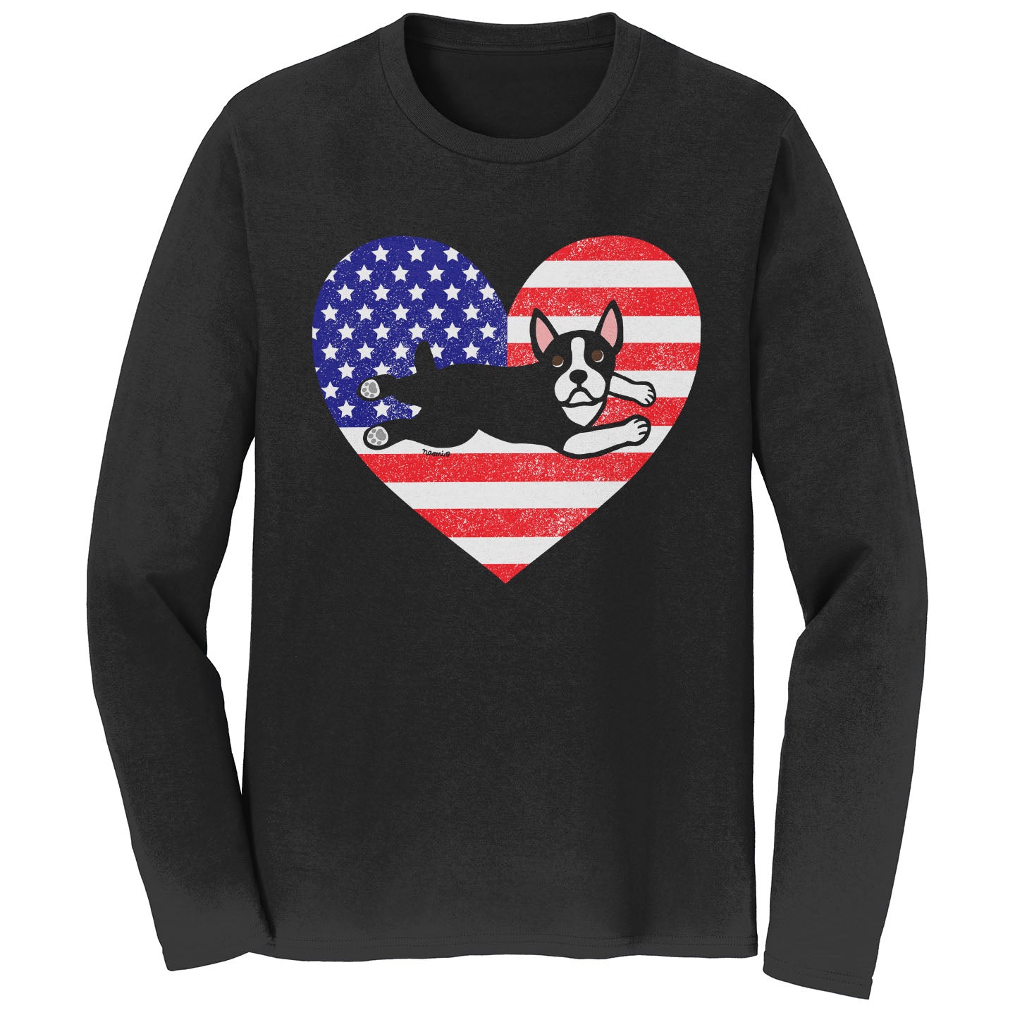 USA Flag Boston Terrier Puppy - Adult Unisex Long Sleeve T-Shirt