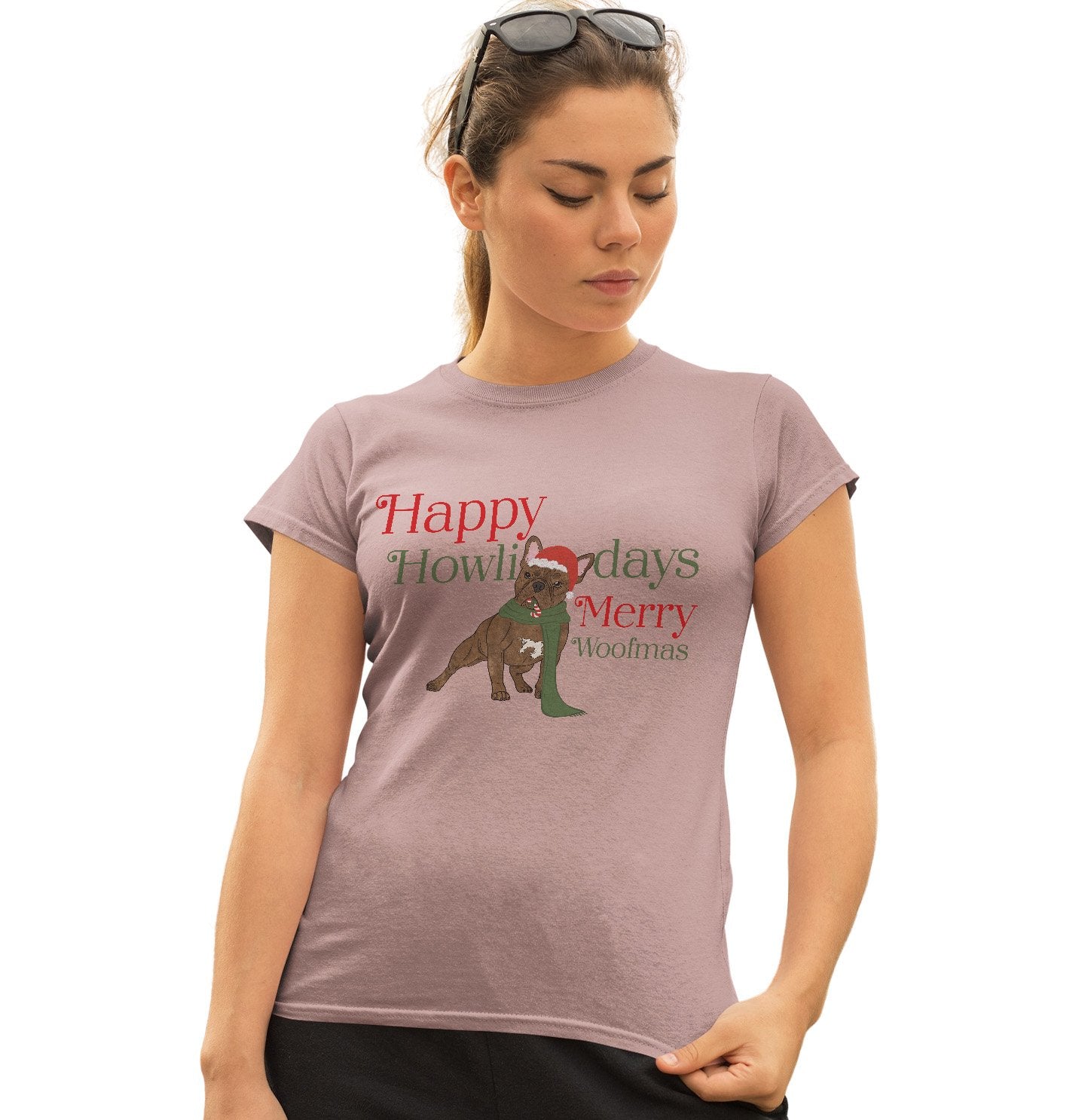 Animal Pride - Merry Woofmas Frenchie - Women's Fitted T-Shirt