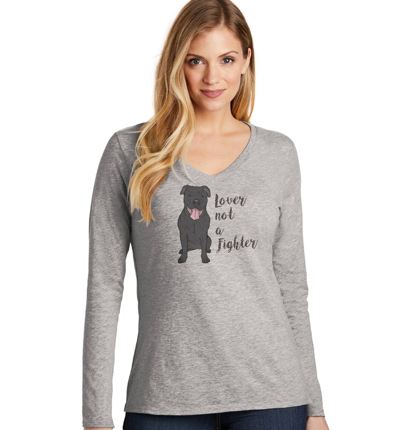 Animal Pride - Black Pit Bull Lover Not Fighter - Women's V-Neck Long Sleeve T-Shirt