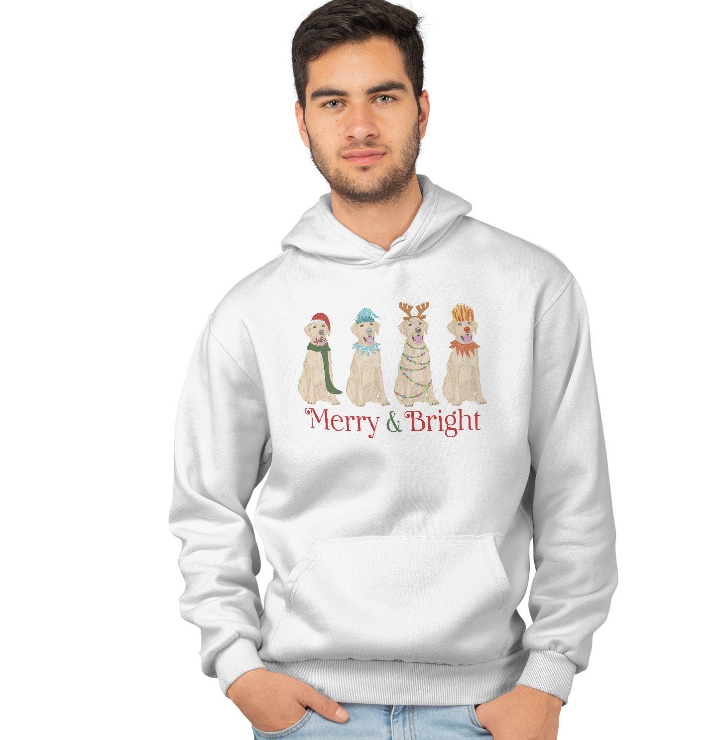 Animal Pride - Yellow Lab Christmas Line Up - Adult Unisex Hoodie Sweatshirt