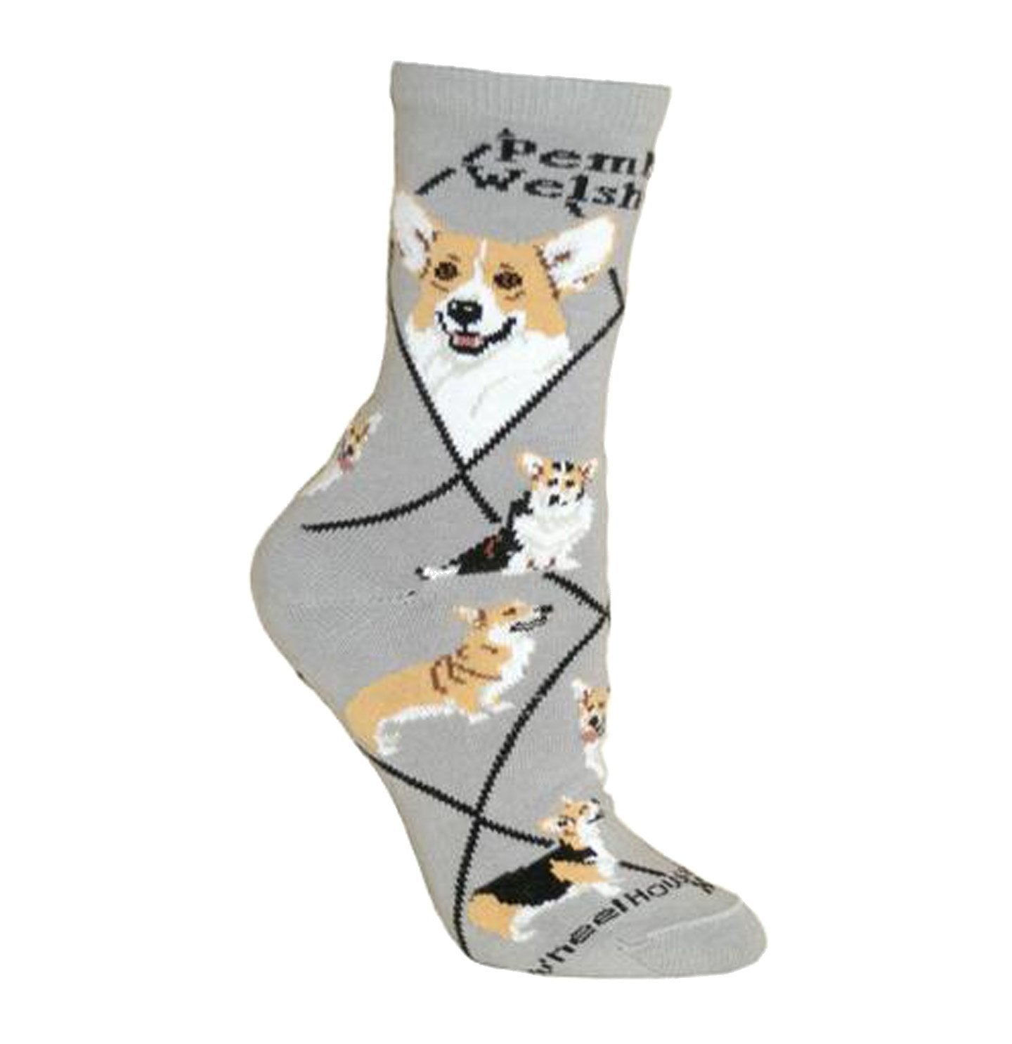 Animal Pride - Pembroke Welsh Corgi on Grey - Adult Cotton Crew Socks